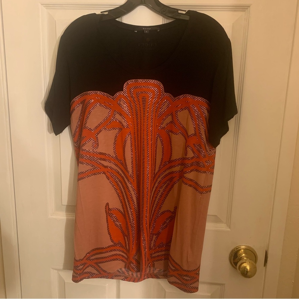 GUCCI womens black and orange glitter top